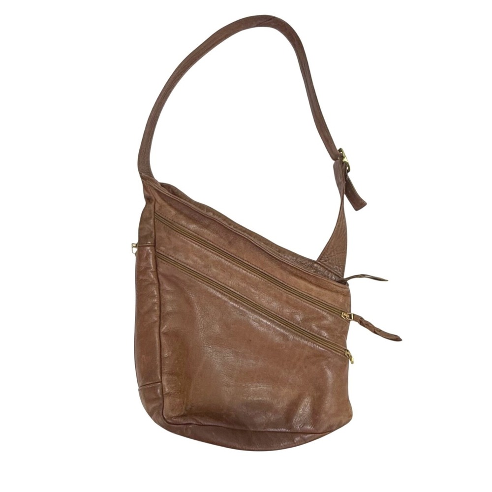 Sven Berkeley USA Leather Shoulder‎ Bag Medium Brown Asymmetrical Pockets Hobo
